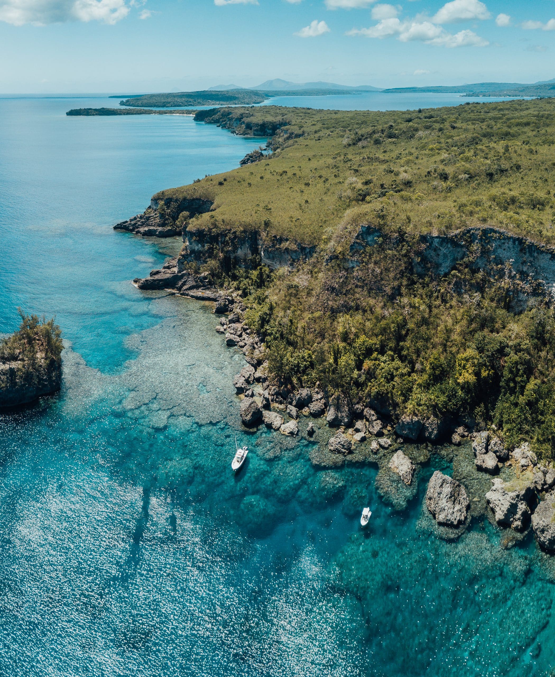 Panoramic view of Vanuatu's coastline, a fishing paradise.