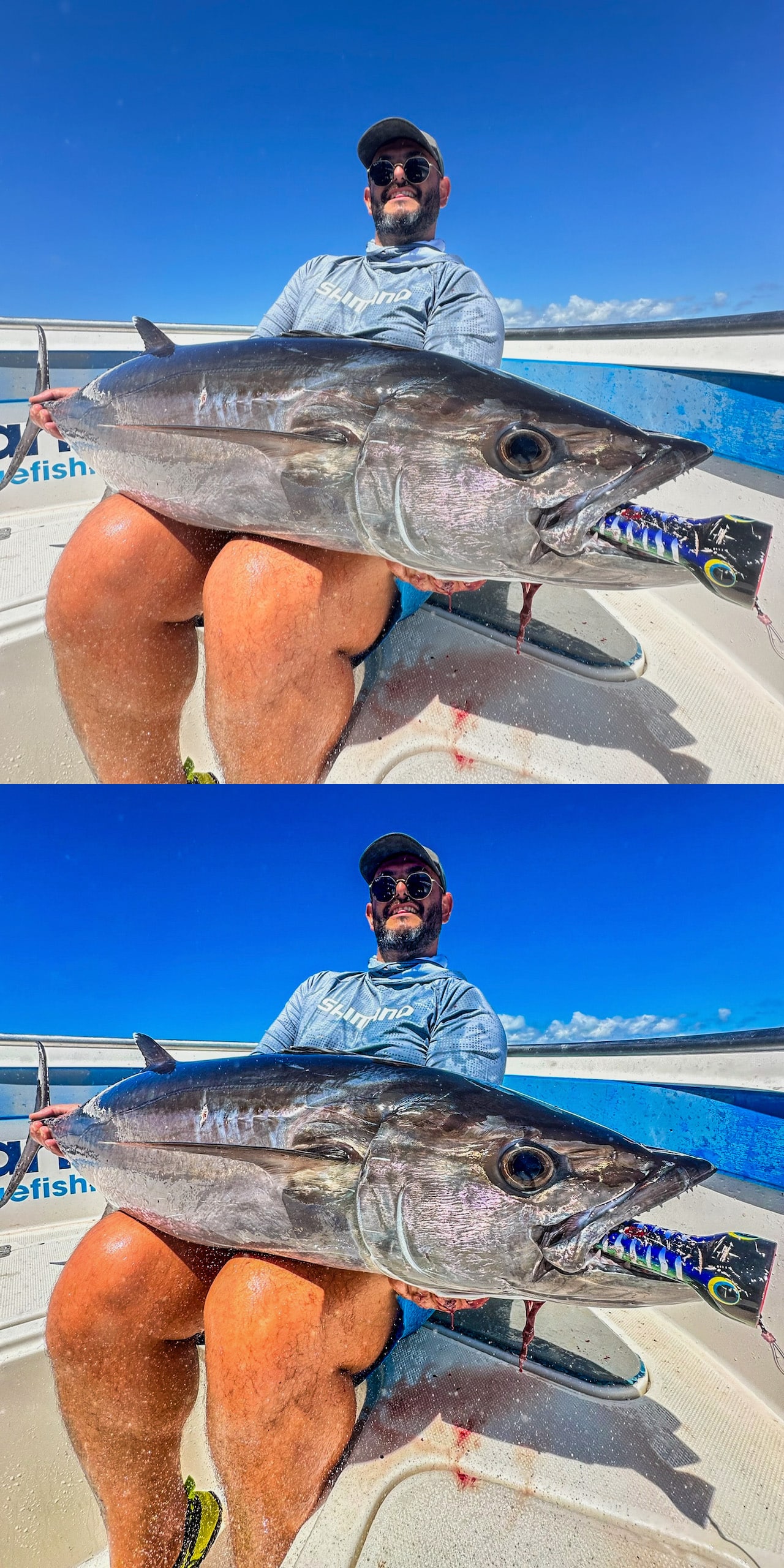 Post-processing comparison of a fishing photo.